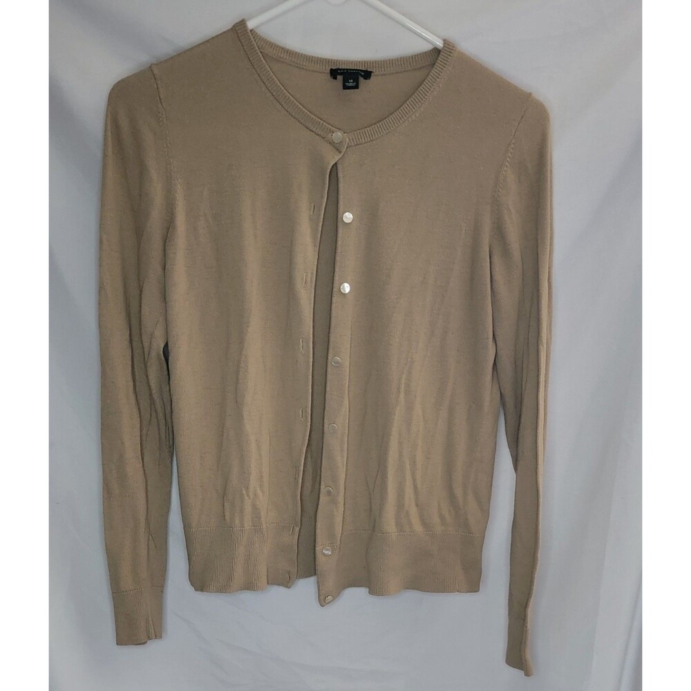 Ann Taylor Womens Medium Gold Metallic Cardigan Sweater Button Up